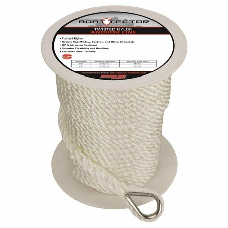 EXTREME MAX 3-8X150 WHITE TN 0.37 in.x 150 ft. BoatTector Twisted Nylon Anchor Line with Thimble EX380591